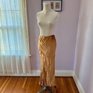 Free People Gold Velvet Long Tube Skirt M
